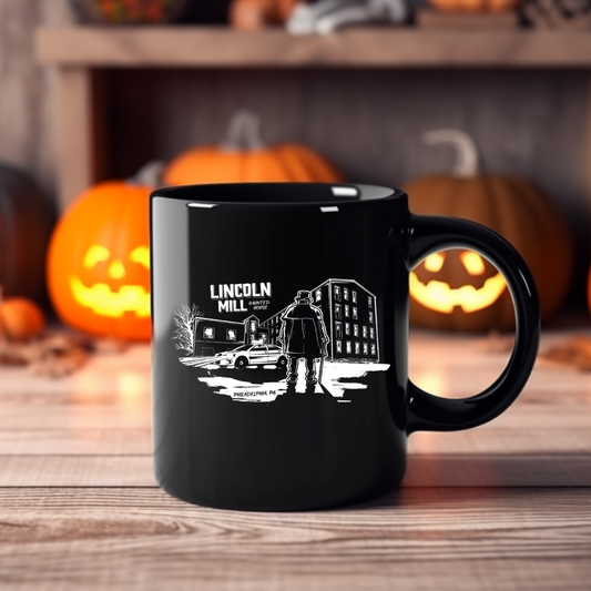 Lincoln Mill Haunted House Viktor Kane and Mill 11oz Black Mug