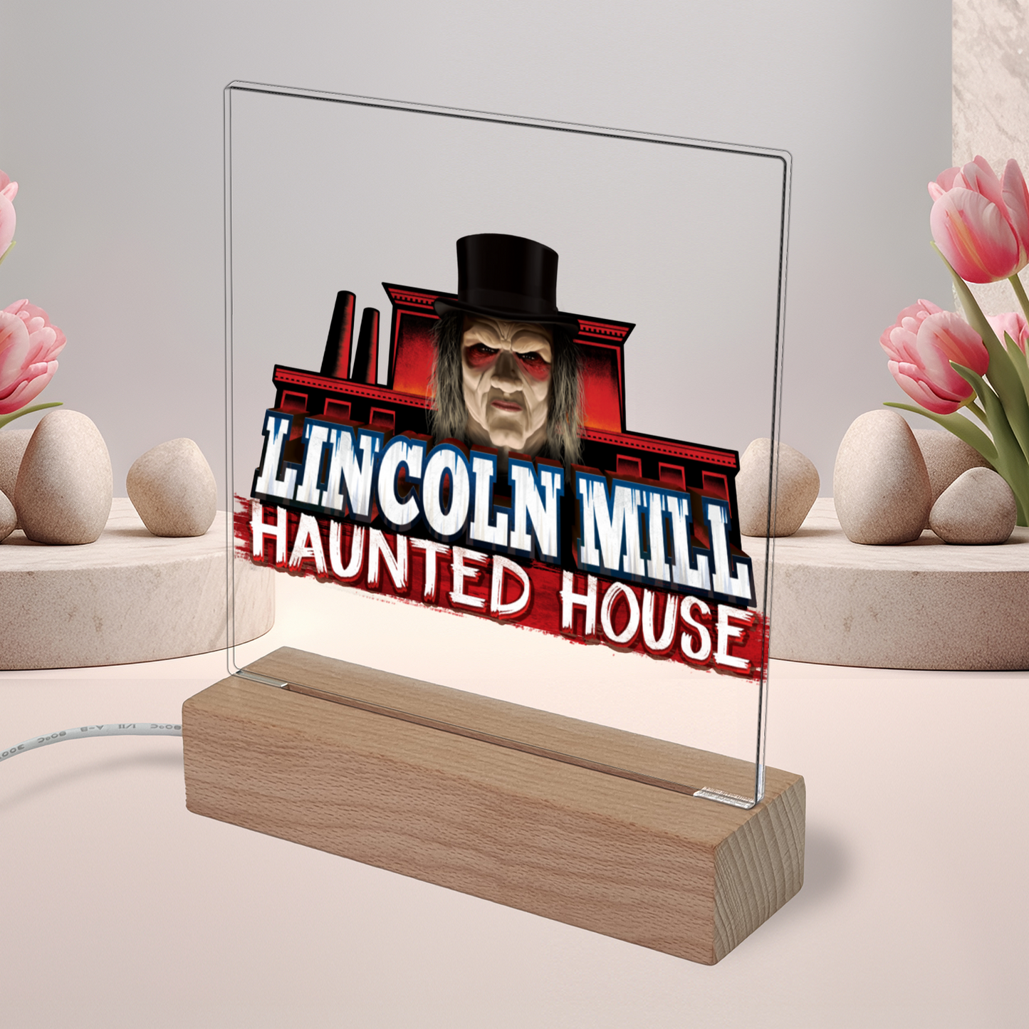 Lincoln Mill Haunted House Square Acrylic Plaque and Night Light