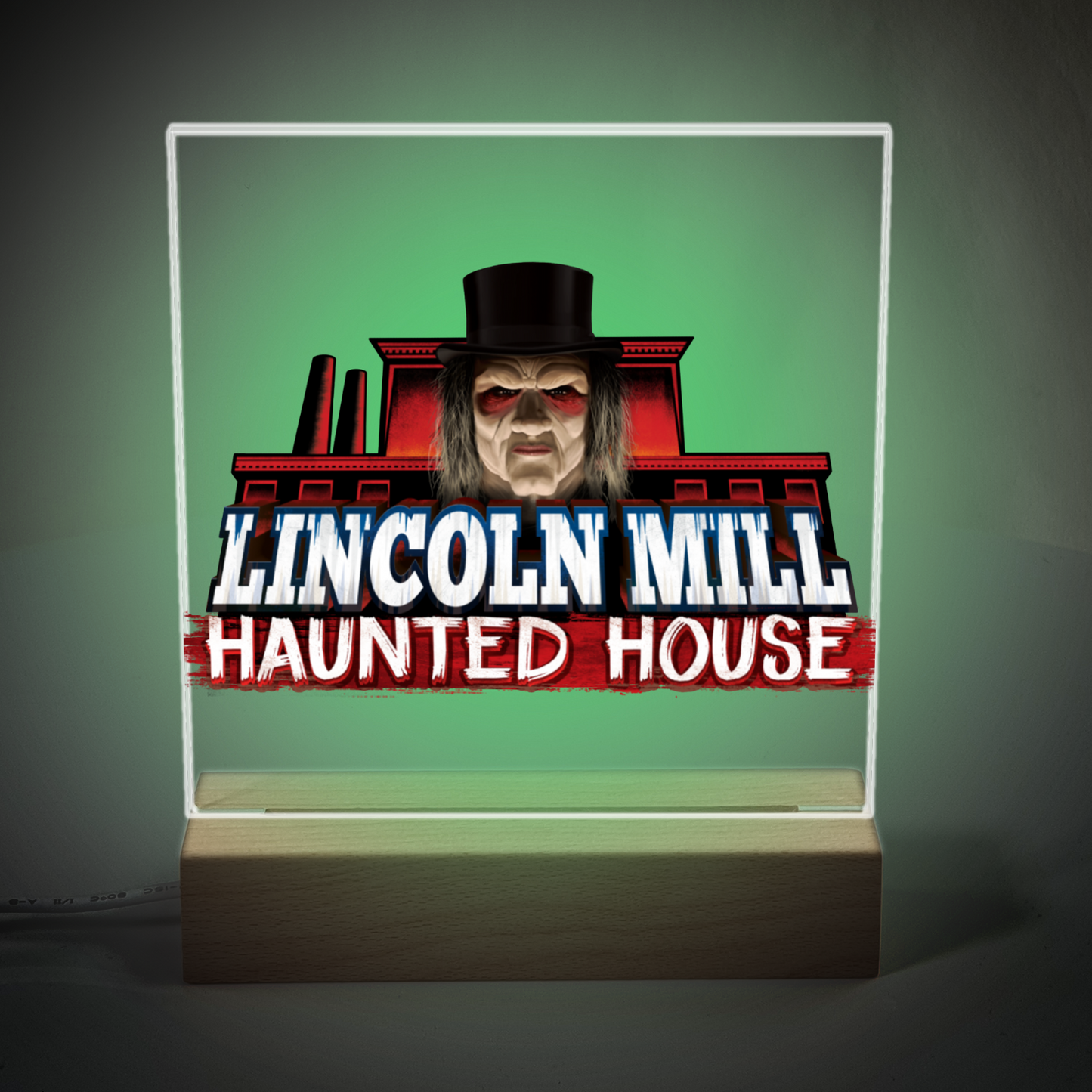 Lincoln Mill Haunted House Square Acrylic Plaque and Night Light