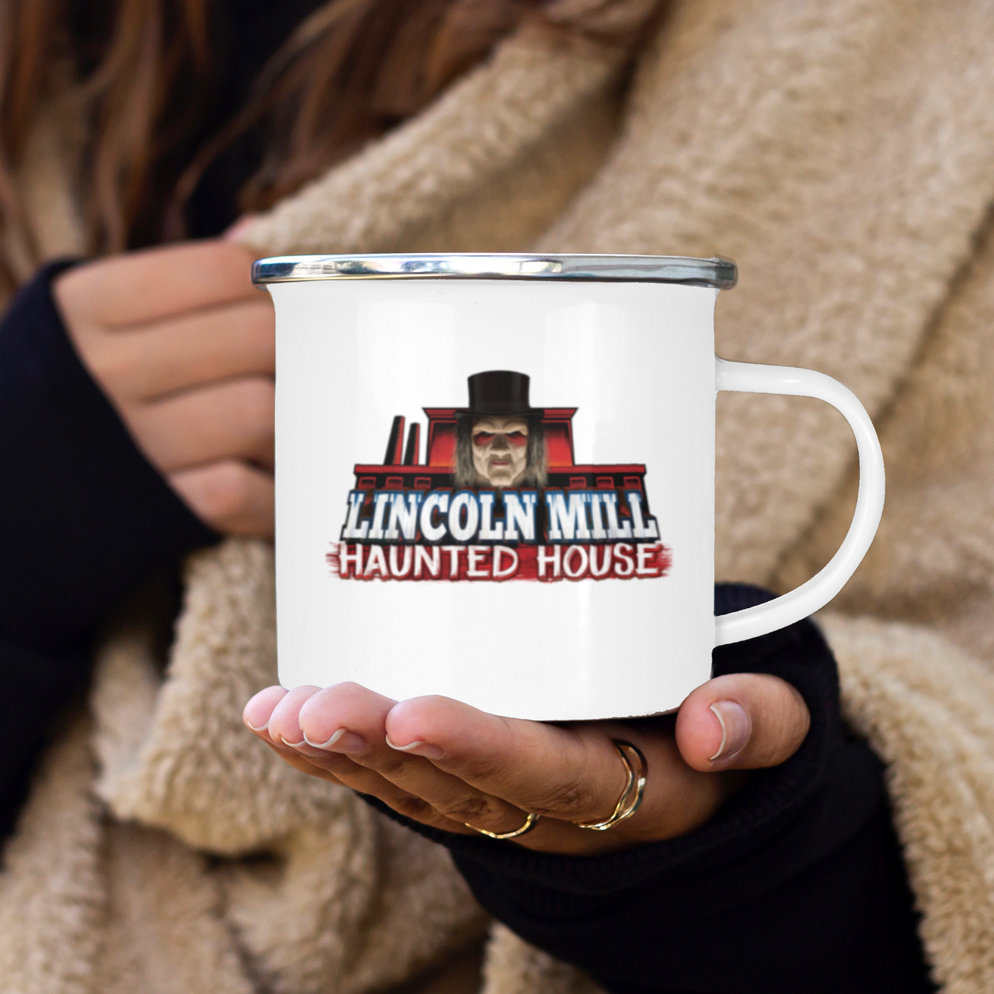 Lincoln Mill Haunted House Retro Enamel Mug