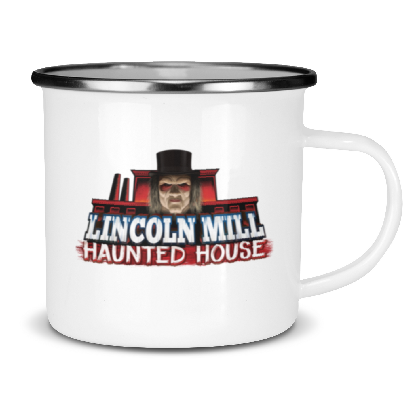 Lincoln Mill Haunted House Retro Enamel Mug