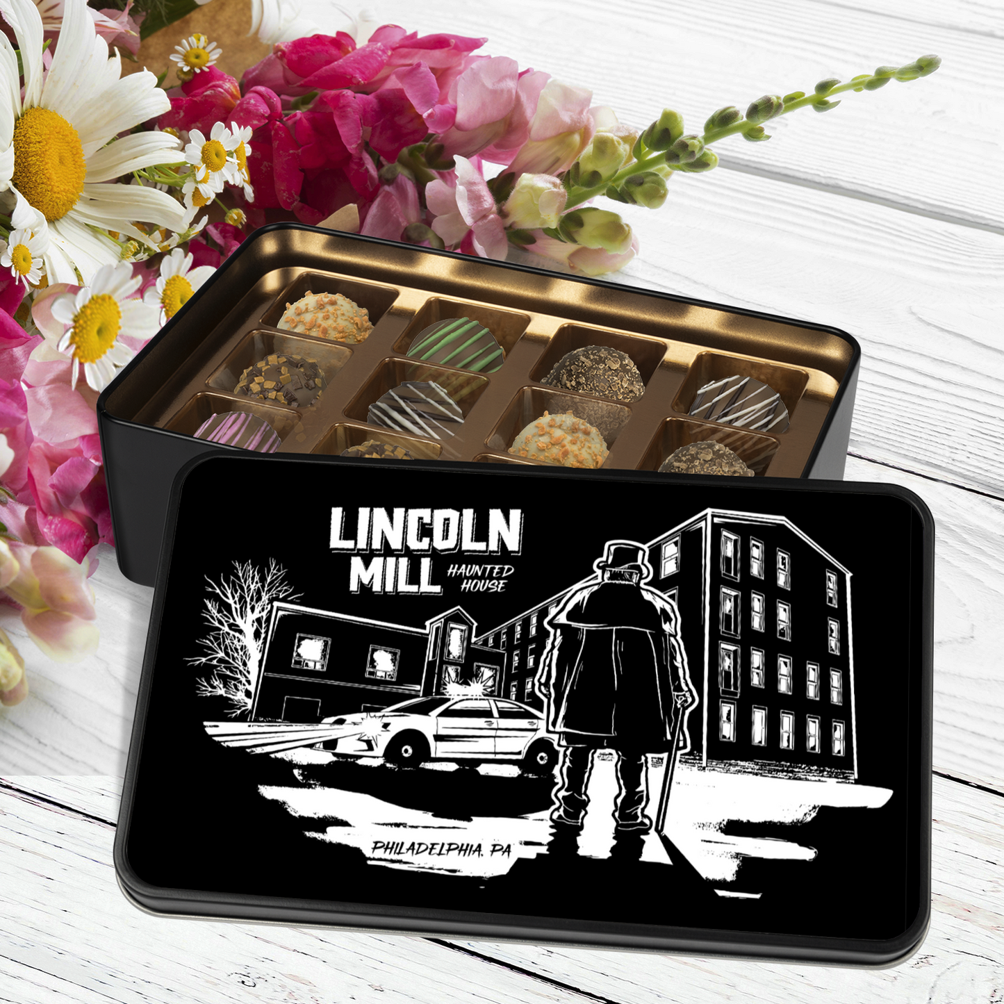 Lincoln Mill Haunted House Chocolate Truffles - Mill Keepsake Tin