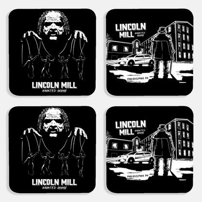 Lincoln Mill Haunted House Faux Leather Coaster Set - Viktor Puppeteer and Mill